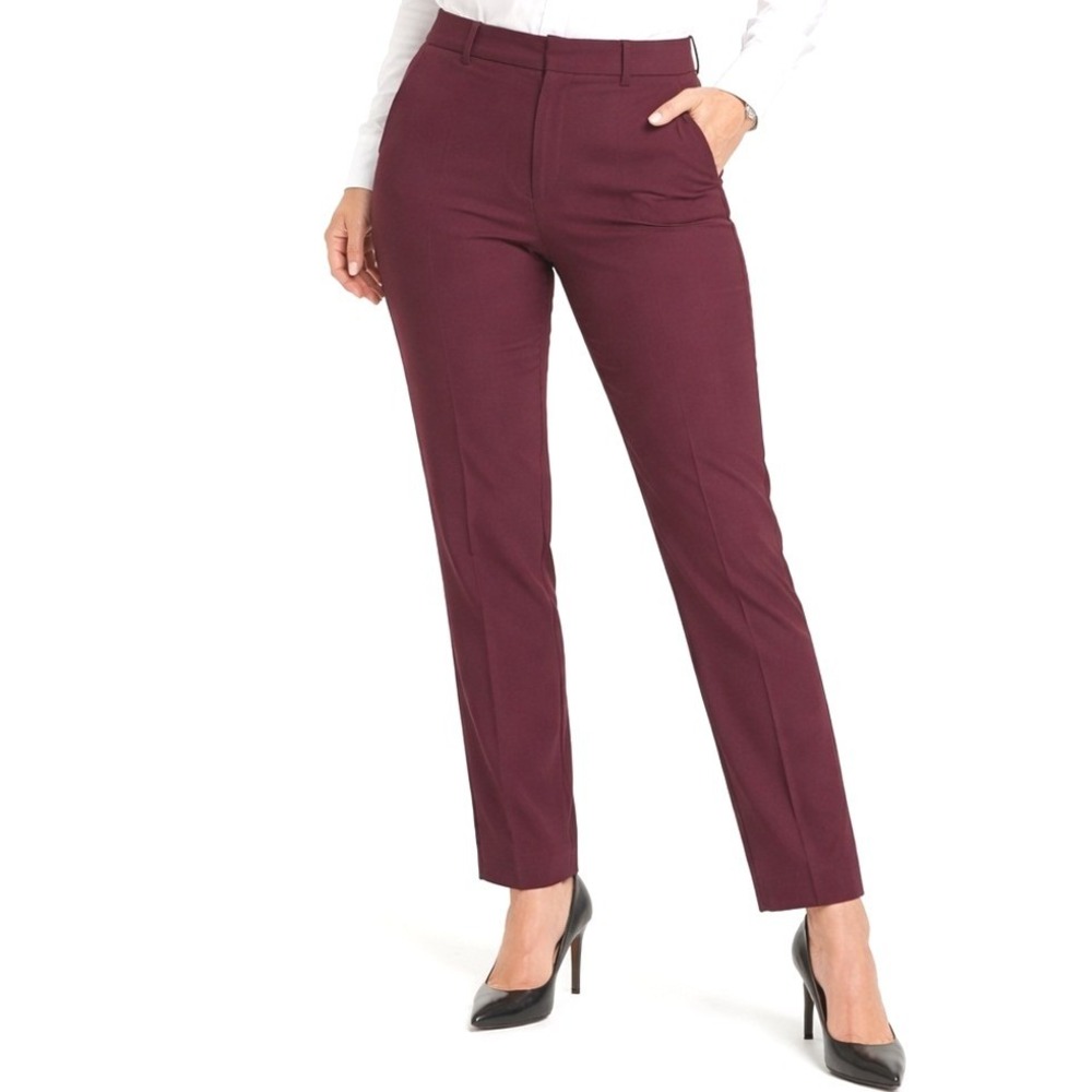 WHBM Elle Slim Pants Womens 12 Long Burgundy Wine Stretch Career Trousers Office